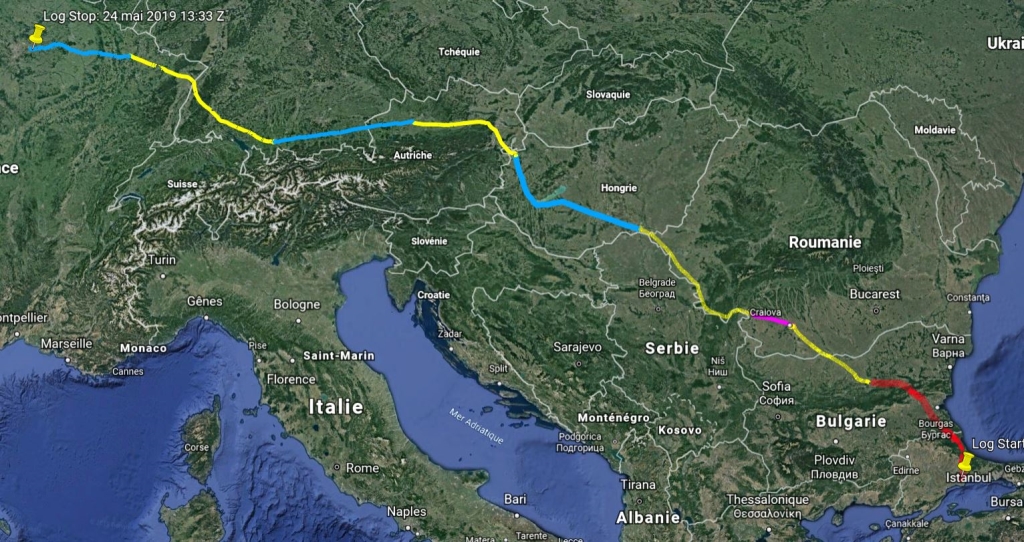 trajet retour effectué du 20 au 24 mai 2019